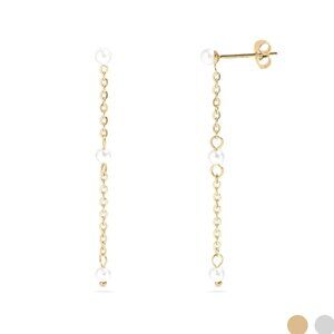 18k Gold Dainty Pearl Dangle Earrings - Nickel-Free, Tarnish-Free, Waterproof